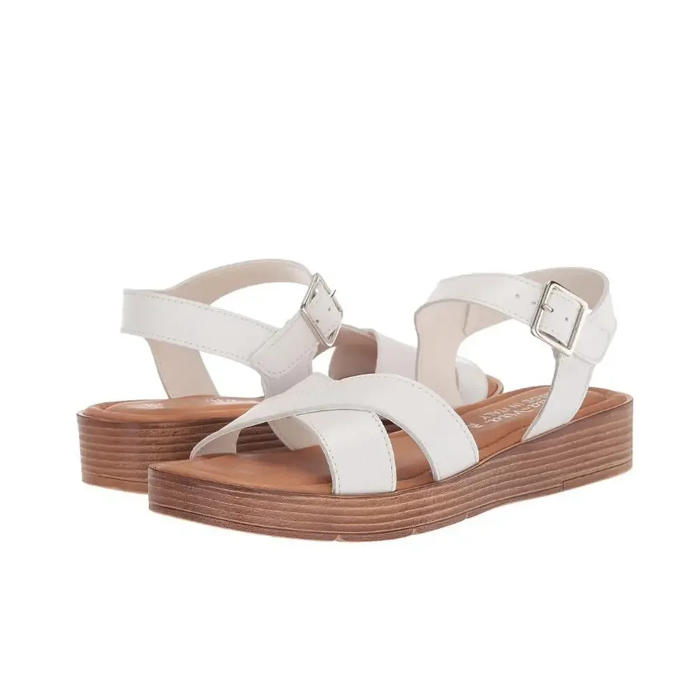 Bella Vita Women's Car-Italy Leather Wedge Sandals White Leather Size 7